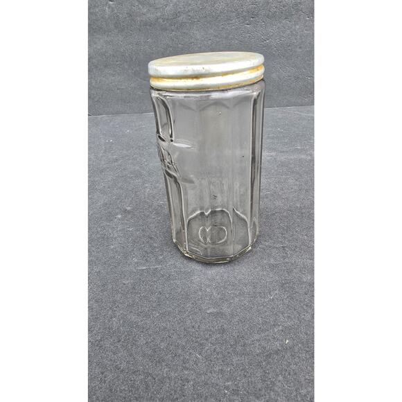 Vintage SODA Embossed Glass Jar Metal Lid Pantry Canister Paneled Clear Kitchen - Picture 5 of 11